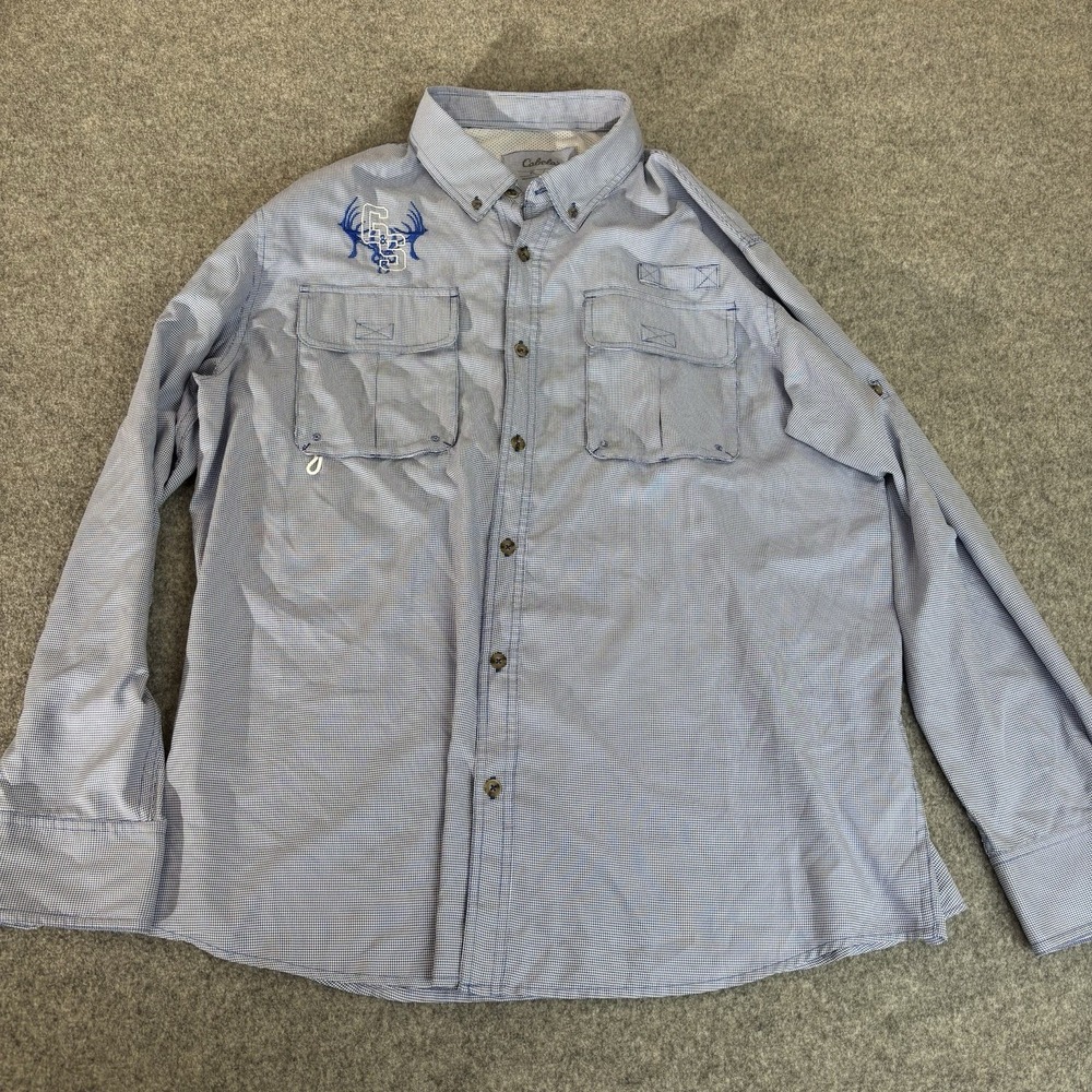 Cabela's Shirt Mens Xl Long Sleeve‎ Fishing Shirt Blue Check Vented Back